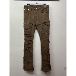 NOVA MEN Jeans Mens 31x35 Chocolate Patchwork Distressed Denim GFL3-CHOCOLATE